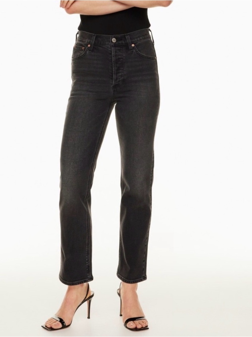 Aritzia Denim‎ Forum The Arlo High Rise Straight 28L Black Relaxed Leg Jeans.
